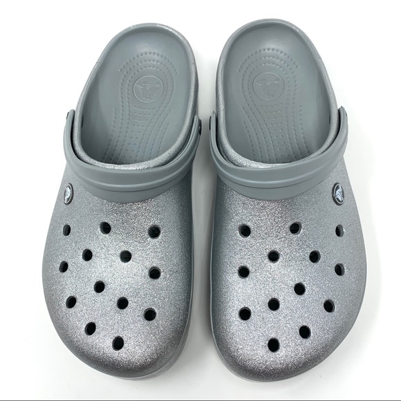 metallic silver crocs